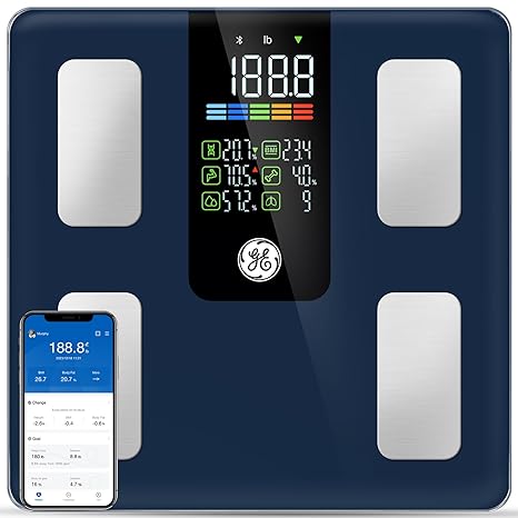 GE Scale for Body Weight Smart: Digital Bathroom Body Fat Scales for BMI Muscle Bluetooth Body Composition Monitor 11.8" Large Platform Accurate Weighing Machine Health Analyzer with App 500lbs