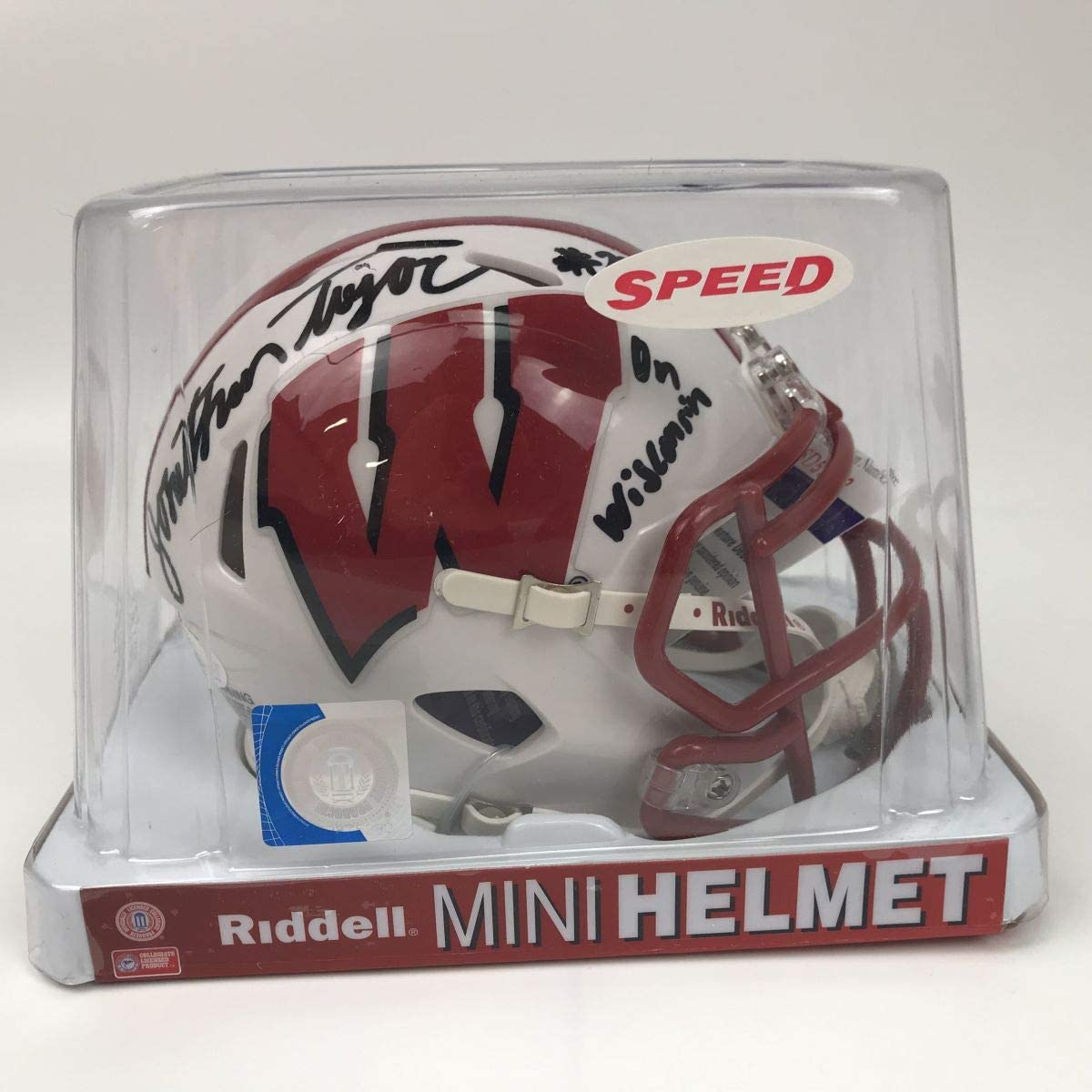 Autographed/Signed Jonathan Taylor Inscribed On Wisconsin Badgers White College Football Mini Helmet JSA COA