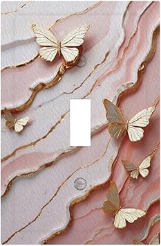 Light Switch Cover Plate Pink Gold Abstract Marble Butterfly 1 Gang Single Toggle Decorative Switch Plates Wall Plates Electrical Faceplate for Bathroom Bedroom Decor