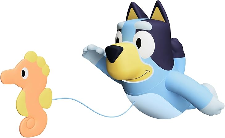 Toomies Bluey Swimming Bath Toy - Bluey Toys Includes Attached Seahorse Baby Toy and Swims on Back or Front - Toddler Bath Toys and Water Toys for Outdoor Play ‰ÛÒ Ages 18 Months and Up