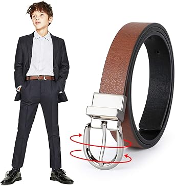 JASGOOD Kid Boy's Reversible Belt, kids Leather Casual Dress Belt for Jeans Pants with Alloy Buckle (Black/Brown, M)