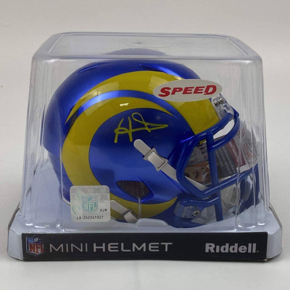 Autographed/Signed Aaron Donald Los Angeles Rams Speed Mini Football Helmet JSA COA