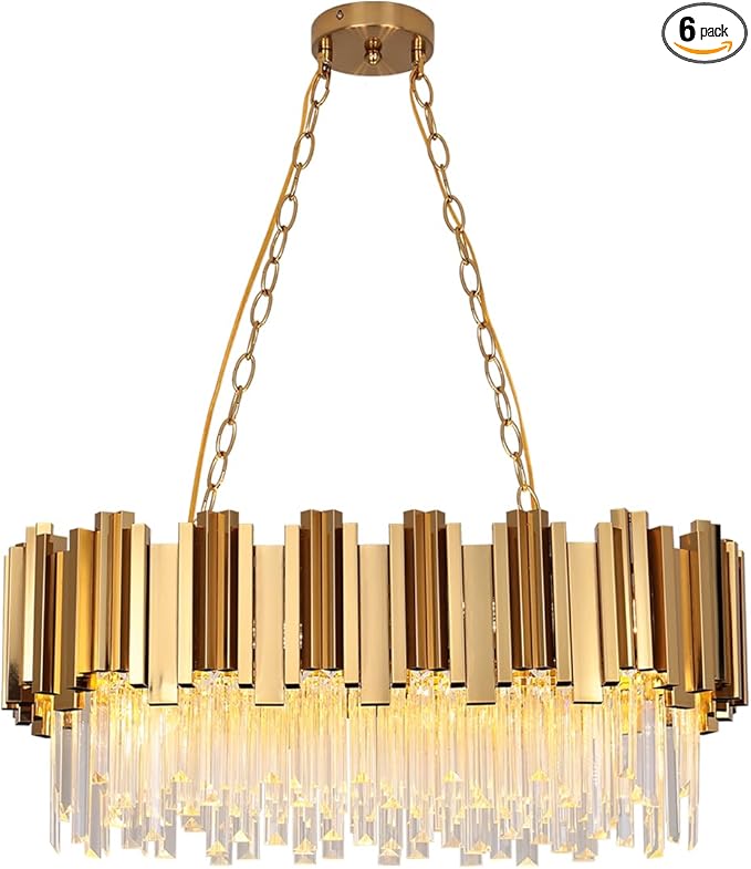 6 Light Modern Chandeliers Crystal Chandelier Flush Mount Chandelier Crystal Modern Pendant Light for Dining Room, Bathroom, Bedroom, Living Room, Kitchen Island, E26 Bulb Required