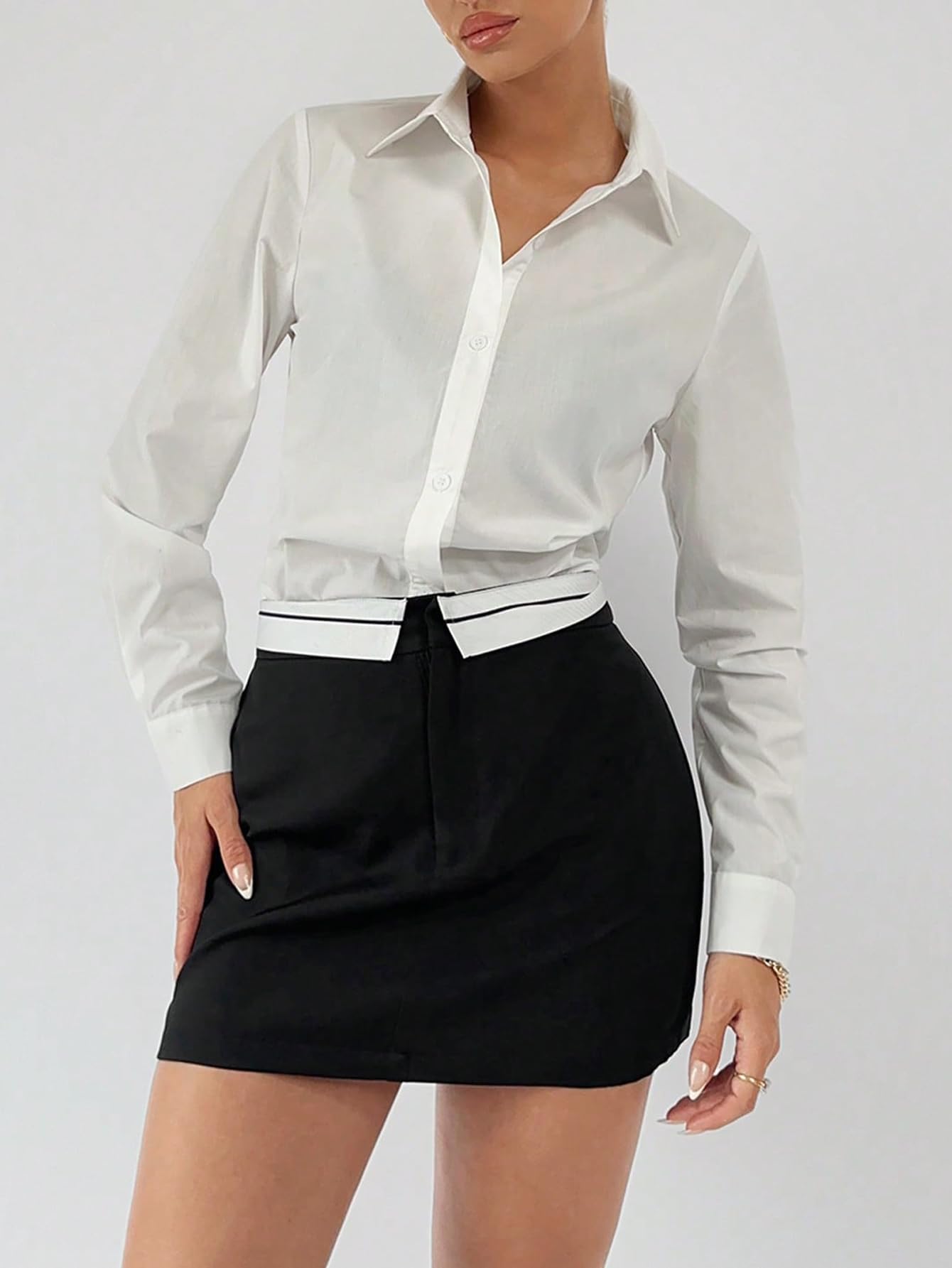 Floerns Women's Contrast Trim Business Workwear Skirts Bodycon Mini Skirt Black Medium