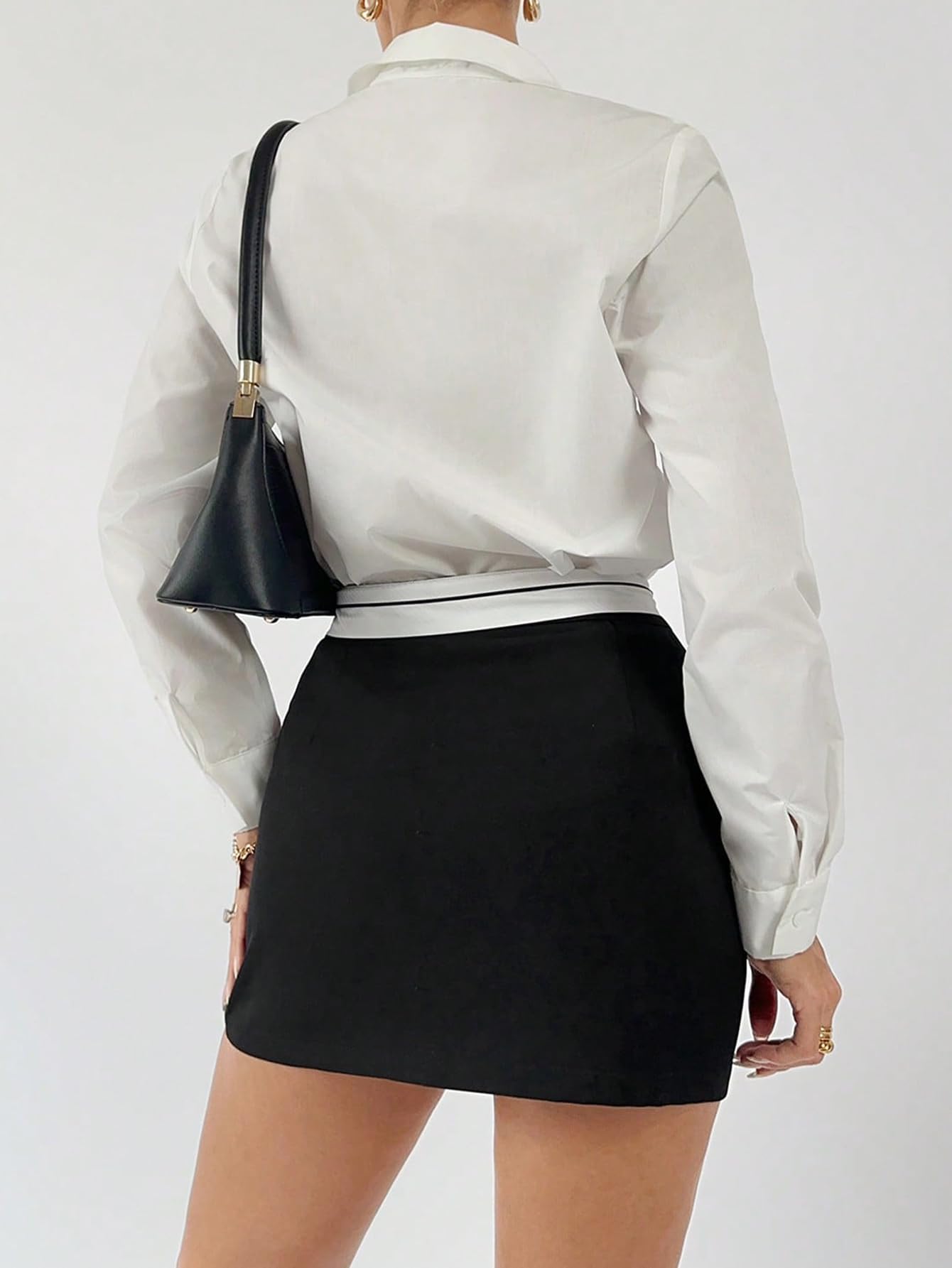 Floerns Women's Contrast Trim Business Workwear Skirts Bodycon Mini Skirt Black Medium