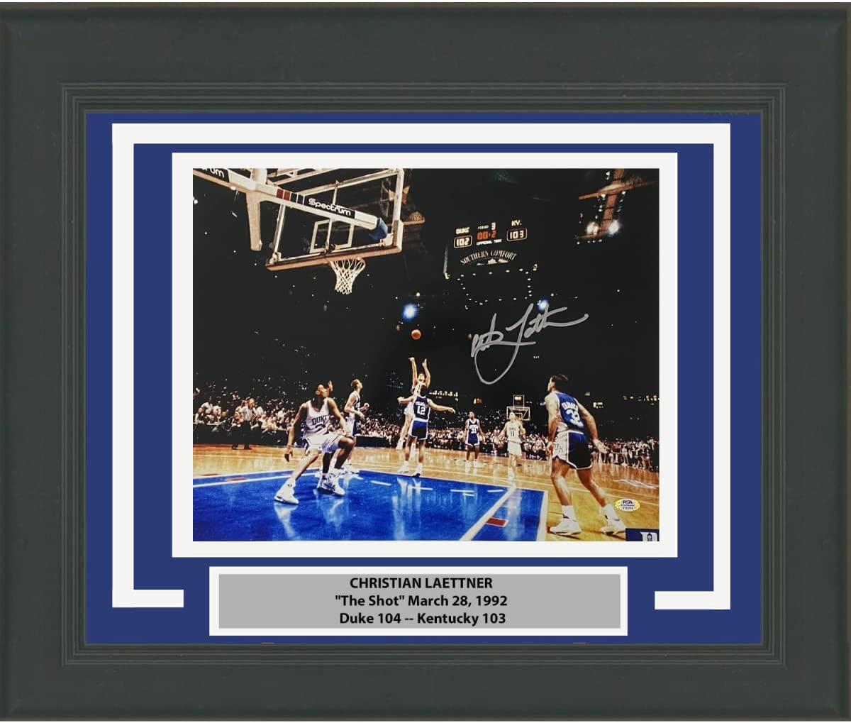 Framed Autographed/Signed Christian Laettner Duke Blue Devils The Shot 16x20 College Basketball Photo PSA/DNA COA