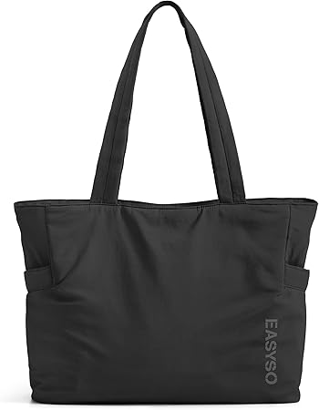 Large Tote Bag for Women with Zipper, Gym Tote with Compartments Yoga Mat Strap, Lightweight for Travel Work Sport, Black