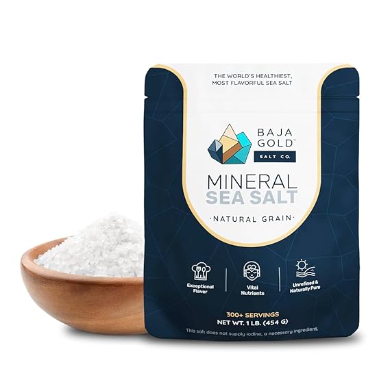 Baja Gold Mineral Sea Salt - Pure & Organic Natural Grain Salt for Cooking & Baking | Low Sodium, Authentic Baja Salt | Ideal for All Culinary Creations | 1 lb. Resealable Bag, 300+ Servings