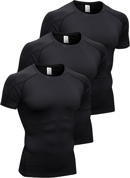 SPVISE 3 Pack Men's Compression Shirts Short Sleeve Cool Dry Sports Athletic Workout Gym Base Layer Undershirt T-Shirt Tops
