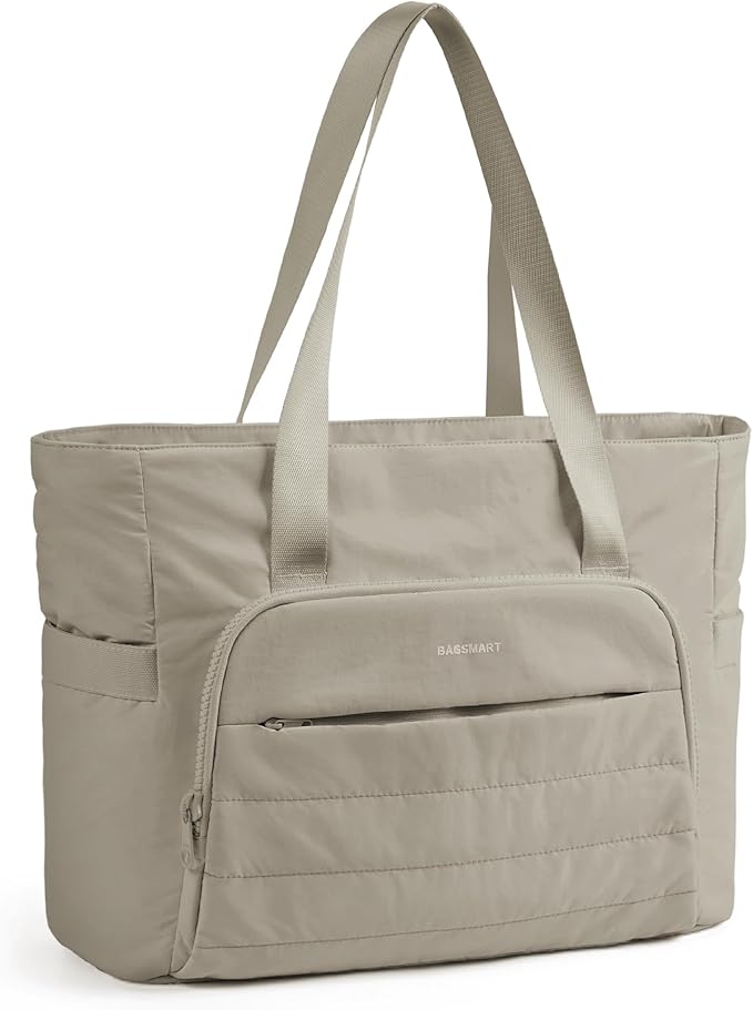 BAGSMART Tote Bag for Women, Lightweight Large Tote Bag with Yoga Mat Strap, Quilted Shoulder Bag Handbag for Travel Work Gym