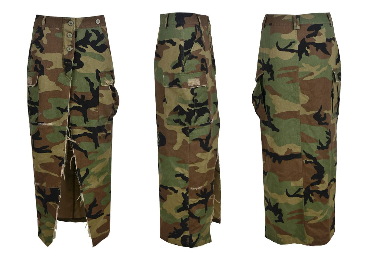 Women's Camo Cargo Skirt Y2K Trendy High Split Camouflage Casual Maxi Long Skirts with Pockets