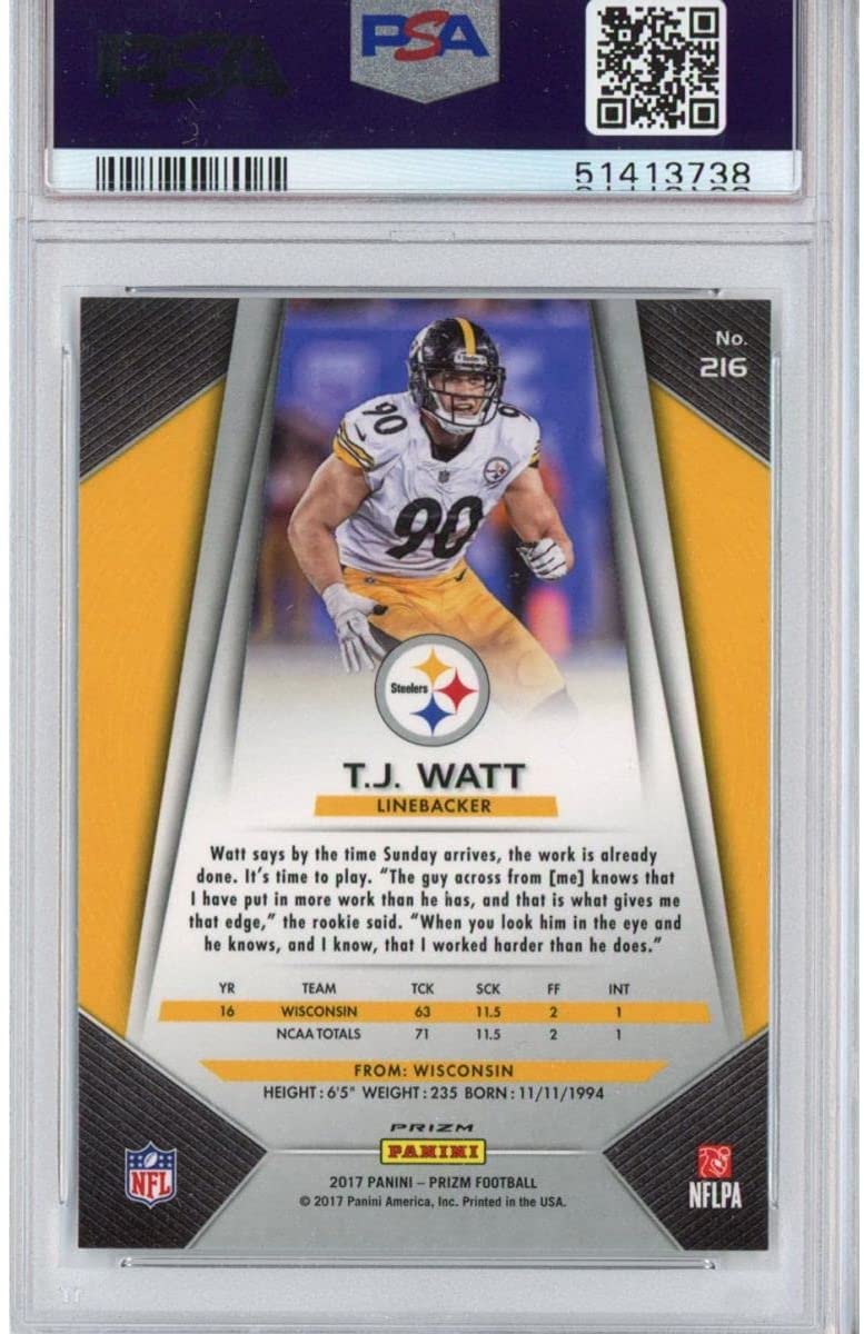 Graded 2017 Panini Prizm T.J. Watt #216 Prizm Rookie RC Football Card PSA 10 Gem Mint