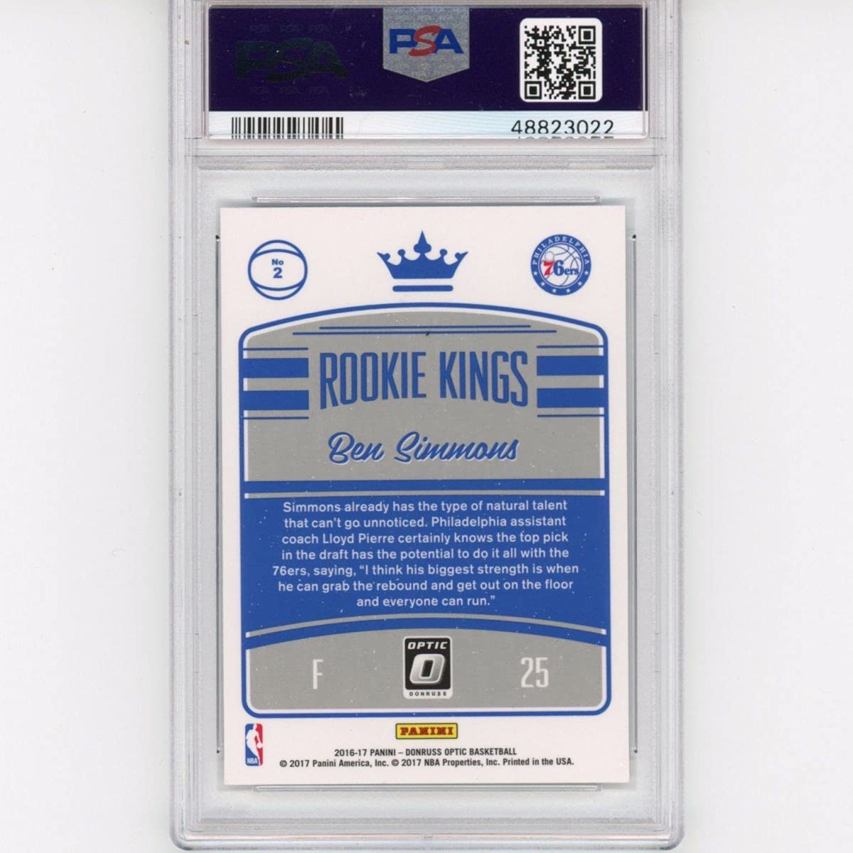 Graded 2016-17 Panini Donruss Optic Ben Simmons #2 Rookie Kings RC Basketball Card PSA 10 Gem Mint