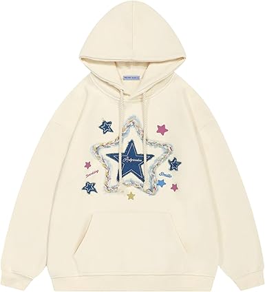 Aelfric Eden Womens Oversized Hoodies Star Graphic Fleece Hooded Streetwear Unisex Sweatshirts Pullover with Pocket