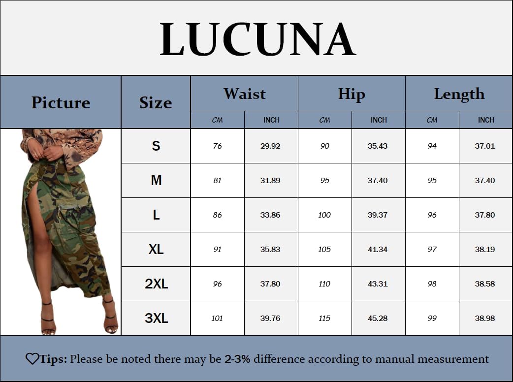 Women's Camo Cargo Skirt Y2K Trendy High Split Camouflage Casual Maxi Long Skirts with Pockets