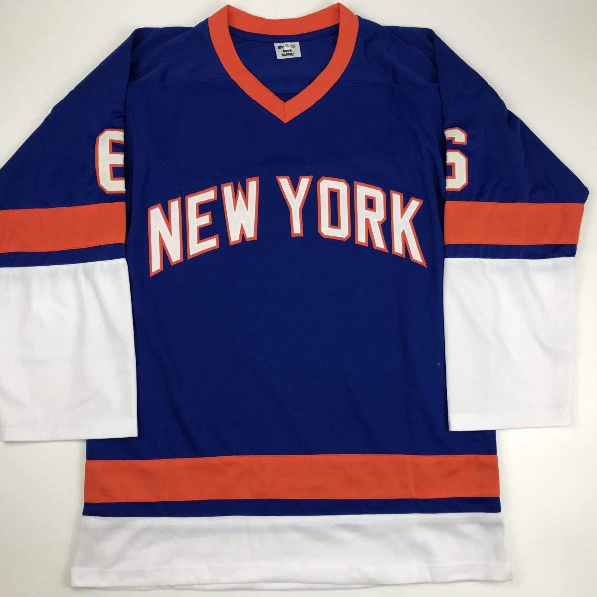 Autographed/Signed Ken Morrow 4x SC Champs New York Blue Hockey Jersey JSA COA