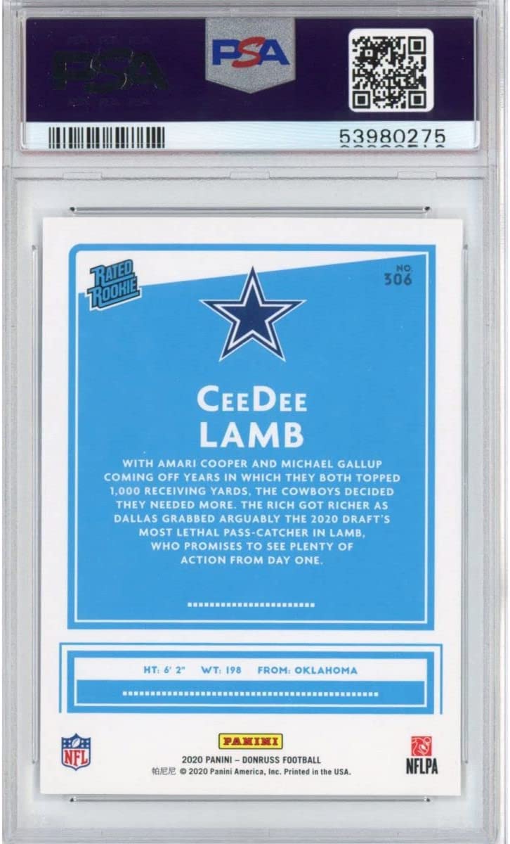 Graded 2020 Panini Donruss CeeDee Lamb #306 Canvas Rookie RC Football Card PSA 10 Gem Mint