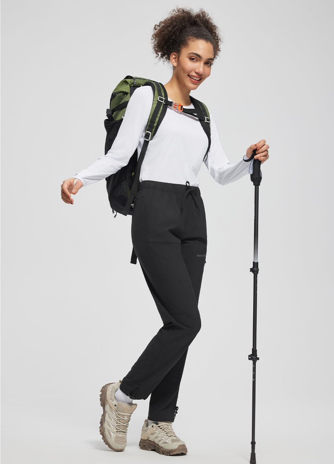 BALEAF Women's Hiking Pants Quick Dry Lightweight Water Resistant Elastic Waist Cargo Pants Black L