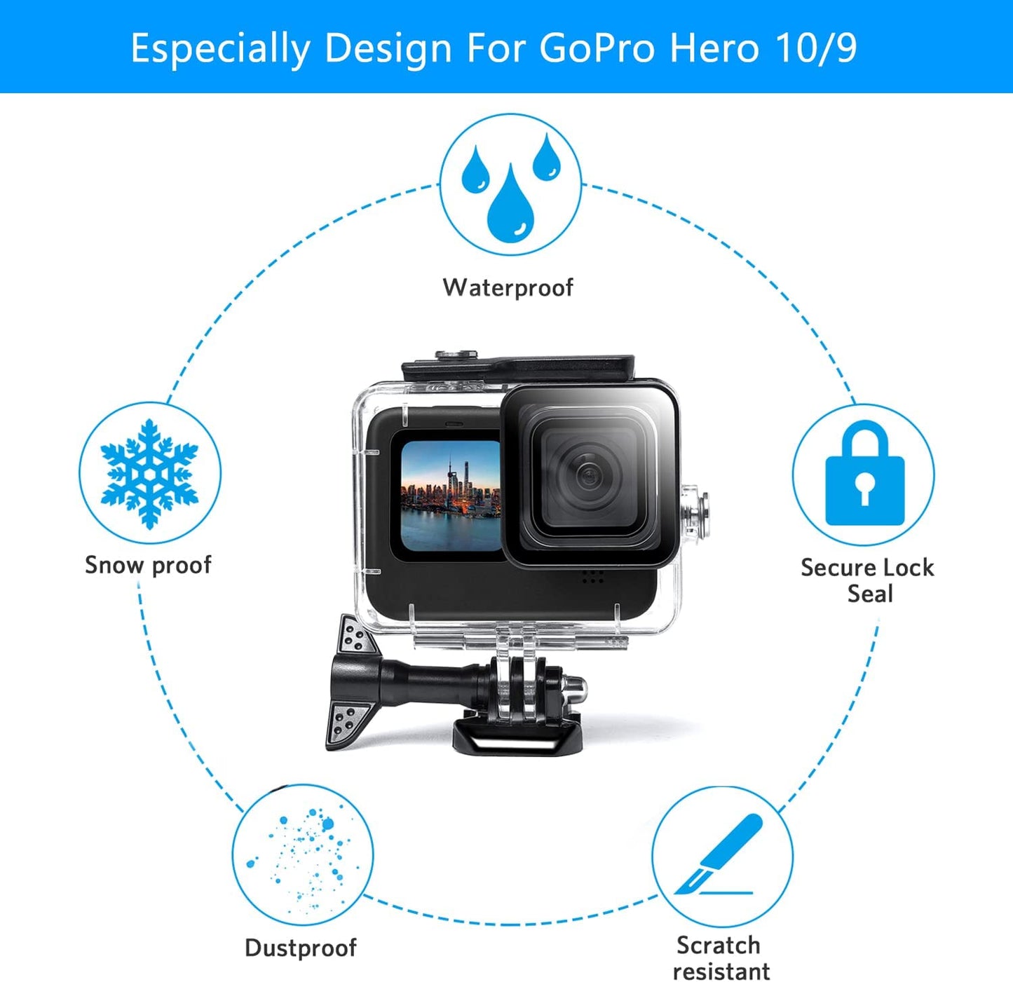 FINEST+ Accessories Kit for GoPro Hero 11/Hero 10/ Hero 9 Black Waterproof Housing+Tempered Glass Screen Protector+Carrying Case+Sleeve Case+Carabiner+Anti-Fog Inserts for Go Pro Hero 11/10/9 Black