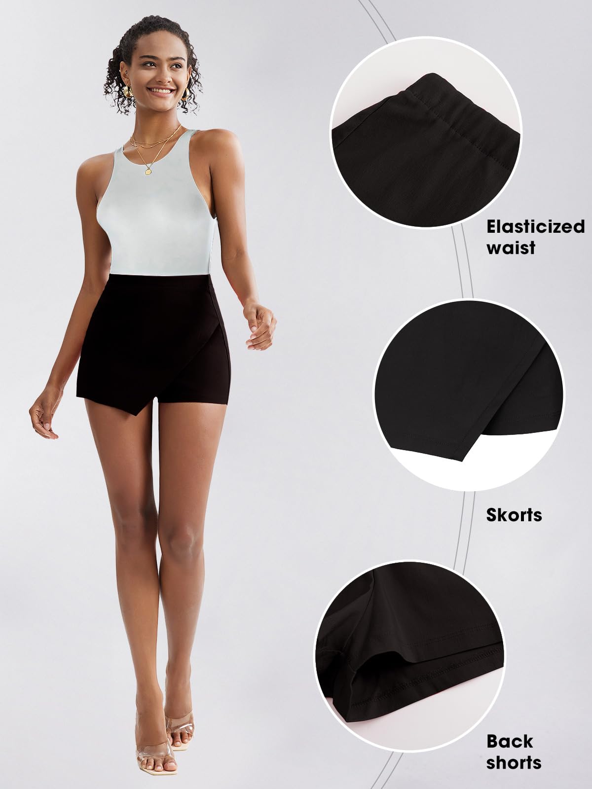 EXLURA Women's High Elastic Waist Bodycon Asymmetrical Skorts Short Mini Skirt with Shorts Black