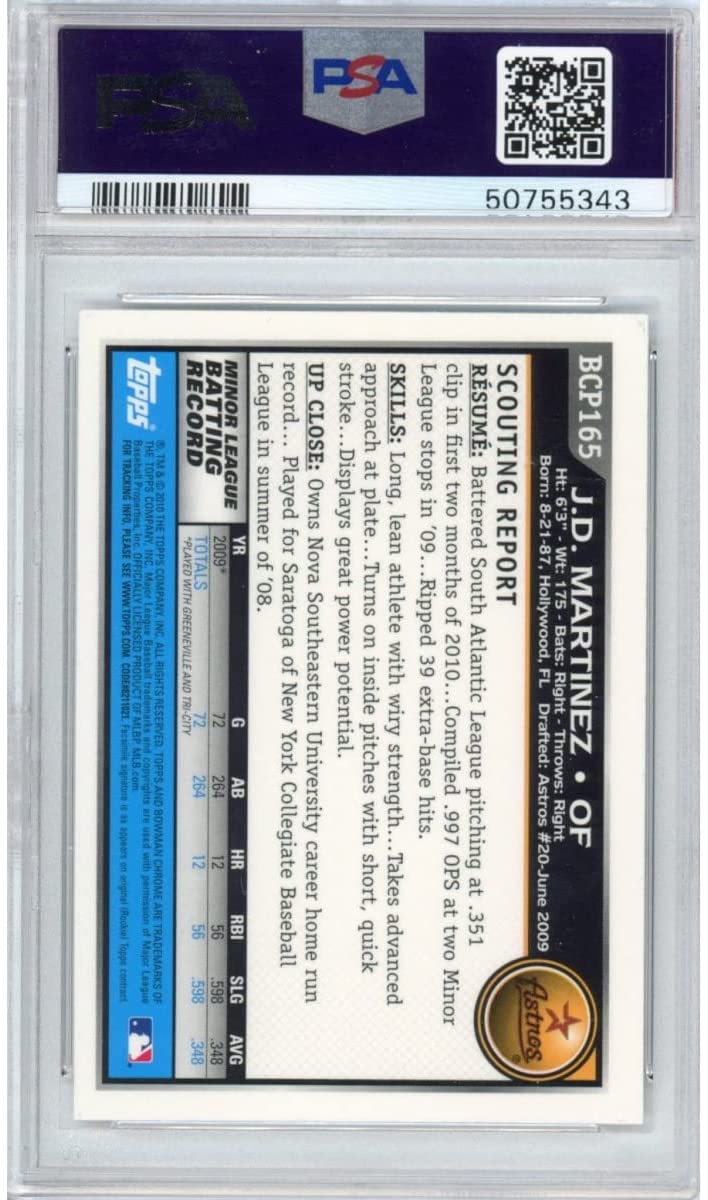 Graded 2010 Bowman Chrome Prospects JD J.D. Martinez #BCP165 Rookie RC Baseball Card PSA 10 Gem Mint