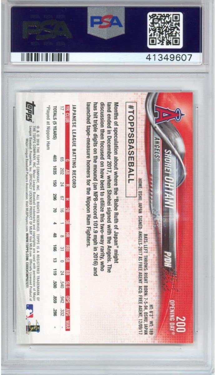 Graded 2018 Topps Opening Day Shohei Ohtani #200 Rookie RC Baseball Card PSA 10 Gem Mint