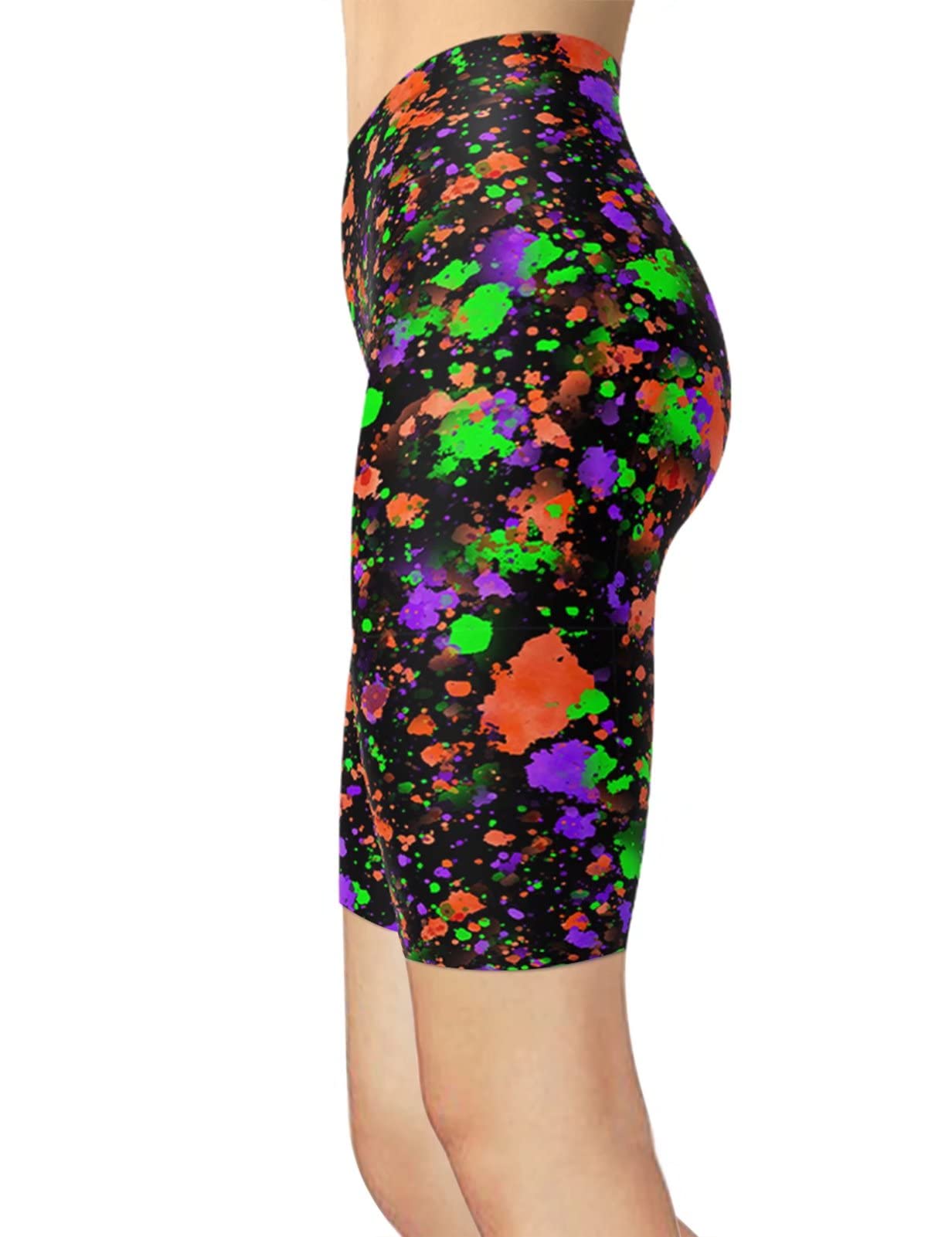 Women's Artistic Splash Printed Biker Shorts Buttery Soft Workout Leggings (Large-XX-Large, Color Splash Purple)