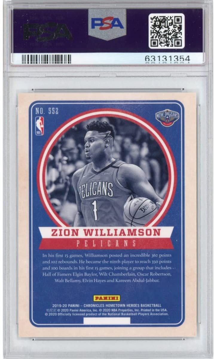 Graded 2019-20 Panini Chronicles Zion Williamson #552 Rookie RC Basketball Card PSA 10 Gem Mint