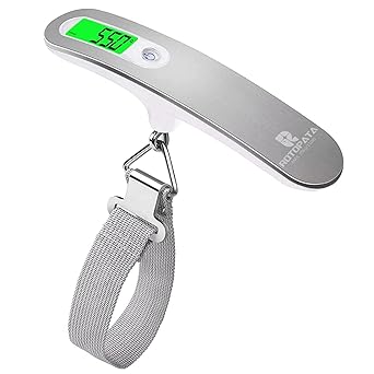 Digital Luggage Travel Scale with Overweight Warning Function, Portable Handheld Electronic Weighing Scale with Hook, 50kg & Backlit LCD Display Screen Design for Suitcase Baggage (Battery Included)