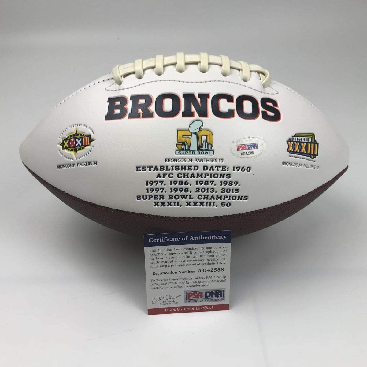 Autographed/Signed Peyton Manning Denver Broncos FS White Panel Logo Football PSA/DNA COA