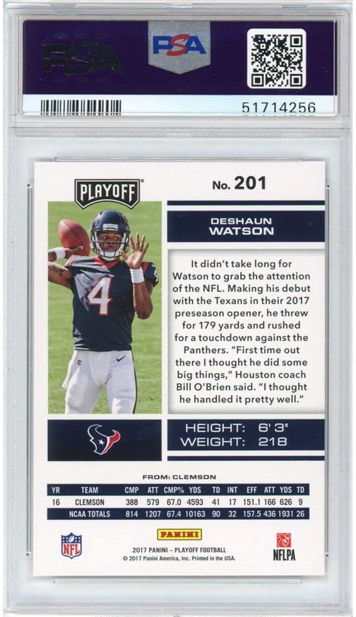Graded 2017 Panini Playoff Deshaun Watson #201 Rookie RC Football Card PSA 10 Gem Mint