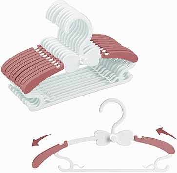 Baby Hangers for Closet, Adjustable Kid's Hangers for Nursery, Toddler, Child Clothe, Everyday Standard Use, Cascading Plastic Hanger Ideal for Girl Dress, Clothing, Pant, Coat, Red & White, 20 Pack