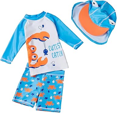 Baby and Toddler Boys' 3-Piece Swimsuit Set Bathing Suit with Hat