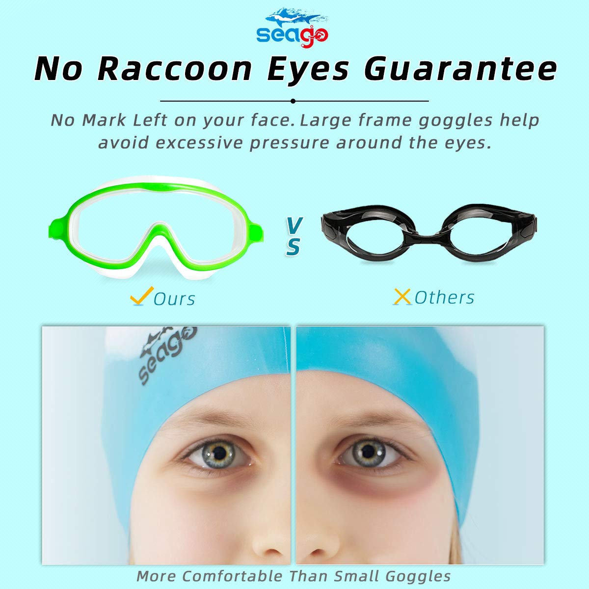 Seago Swimming Goggles 2 Pack Anti-Fog Anti-UV Wide View for Kids 3-15