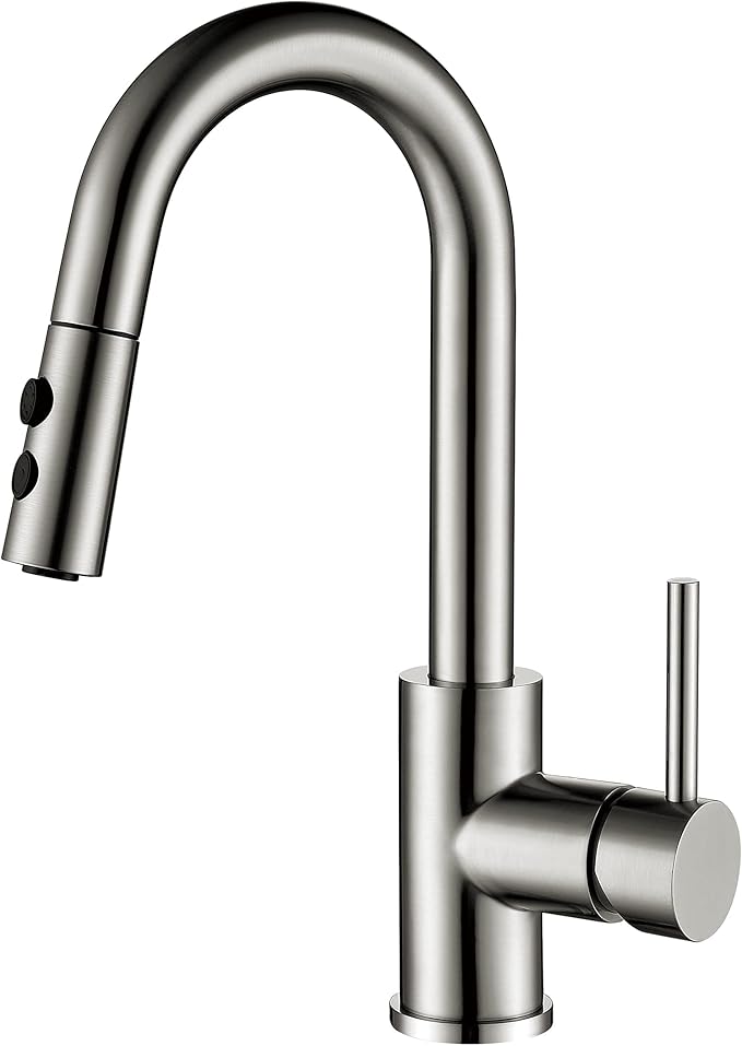 Bar Faucet with Pull Out Sprayer Single Hole, JXMMP Single Handle Stainless Steel Brushed Nickel Bar Sink Faucets with Sprayer, Modern Small Kitchen Sink Faucet with cUPC Supply Hose