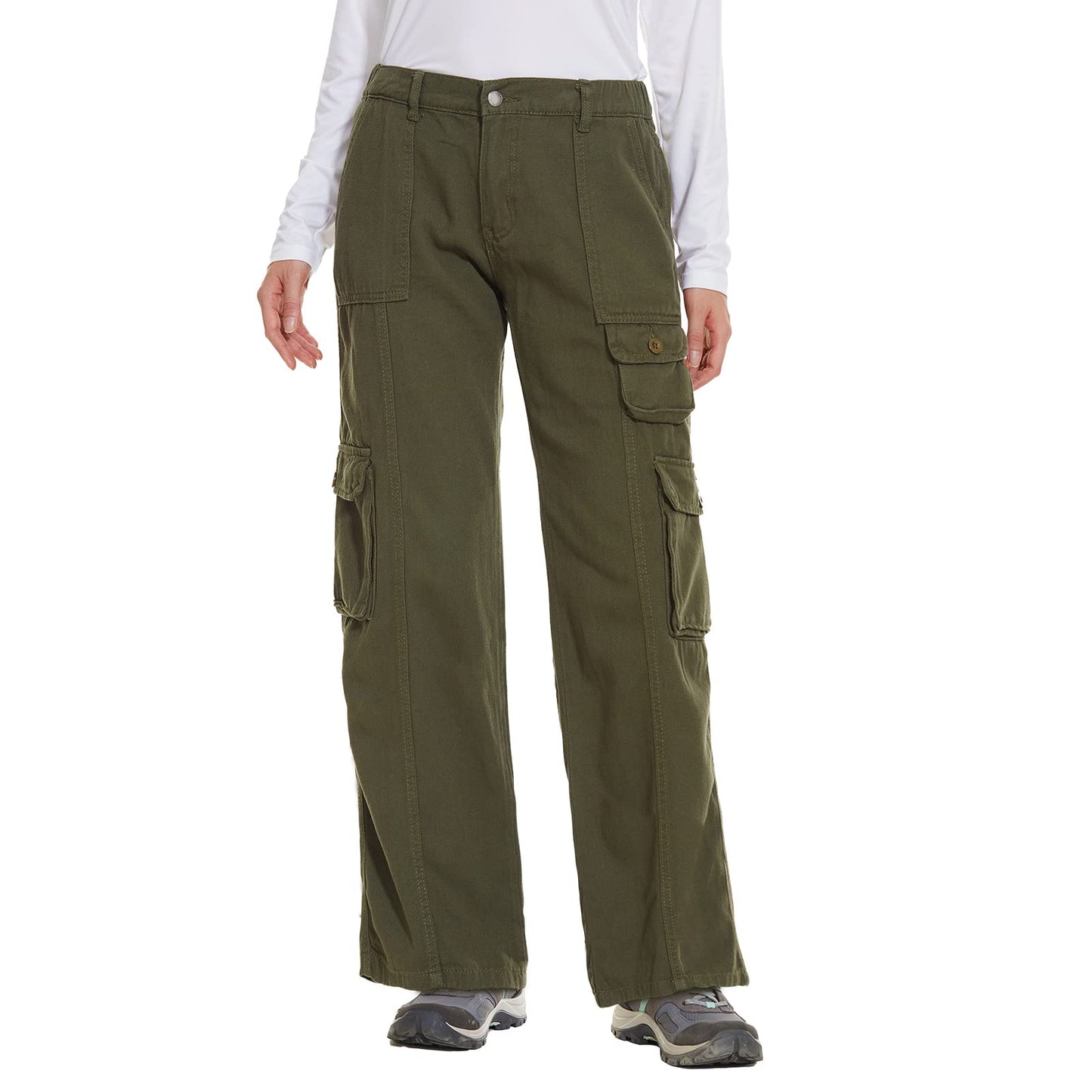 Women's Hiking Cargo Pants Joggers Cotton Casual Military Army Combat Work Pants with 7 Pockets,Army Green XL