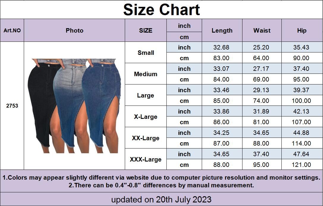 Gradient Midi Jean Skirts for Women Long Denim Skirt with Slit Pockets Stretch High Waist Pencil Jean Skirt