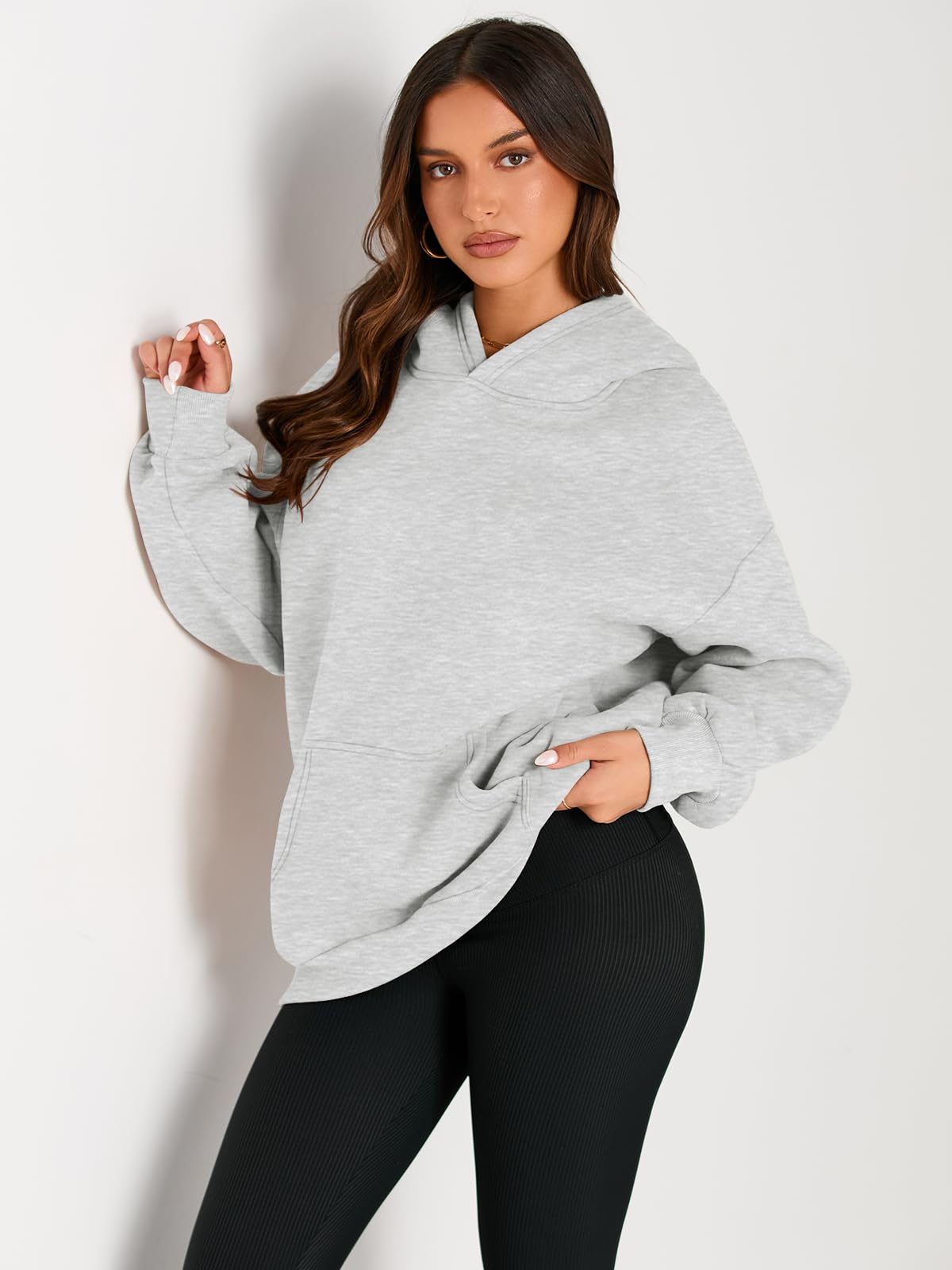 Trendy Queen Hoodies for Women Oversized Sweatshirts Cute Long Sleeve Shirts Sweaters Fleece Loose Fit Casual Pullover Fall Clothes Winter Outfits Y2k Fashion 2023 Grey
