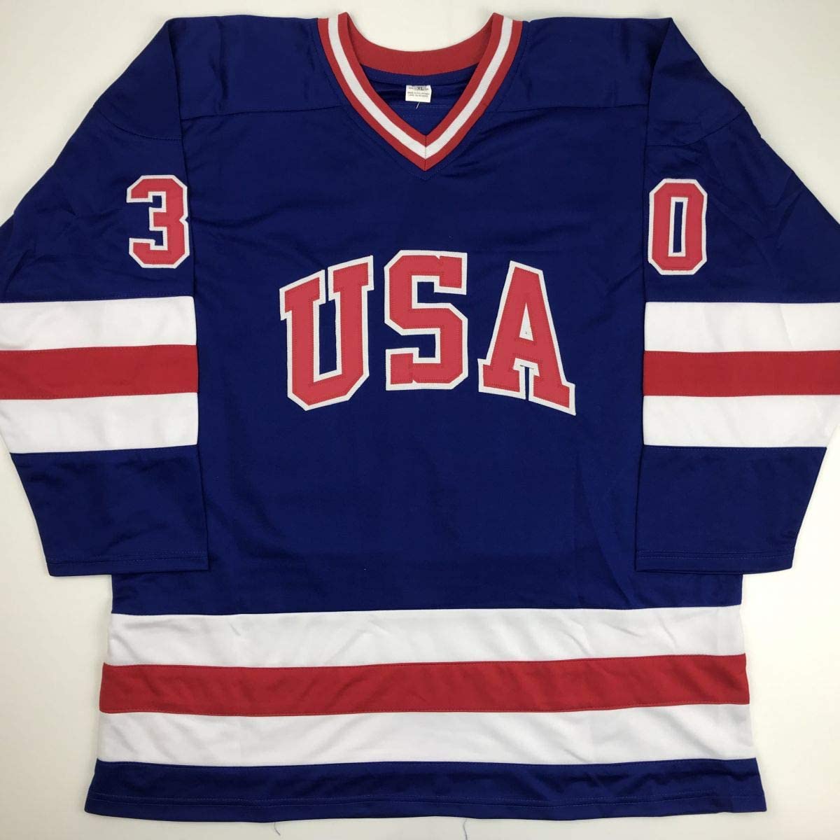 Autographed/Signed Jim Craig Blue Team USA Miracle On Ice 1980 Olympics Hockey Jersey JSA COA