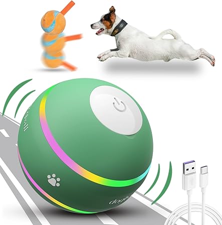Dog Balls, The 3rd Generation Interactive Toys for Puppy/Small/Medium/Large Dogs, Improved Dog Rolling Effect Tennis Ball with Strap, Tough Motion Activated Automatic Moving Dog Toys (Green)