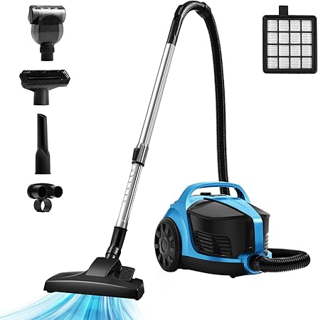 Canister Vacuum Cleaner, 30KP Bagless Vacuum Cleaner, 4QT Large Dust Cup, Retractable Cord, Double HEPA Filter, 5 Tools, 1600W Lightweight for Pet, Hard Floors, Carpets