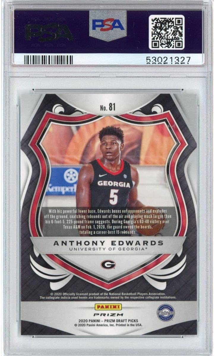 Graded 2020-21 Panini Prizm DP Draft Picks Anthony Edwards #81 Green Rookie RC Basketball Card PSA 10 Gem Mint