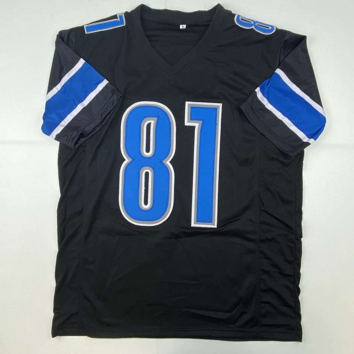 Autographed/Signed Calvin Johnson HOF 21 Detroit Black Football Jersey JSA COA