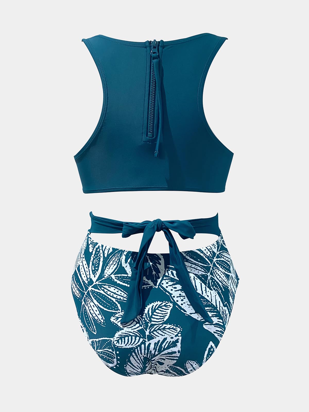 CUPSHE Women's One Piece Swimsuit High Neck Swimwear Back Self Tie Zipper Back Cutout Bathing Suit, M Prussian Blue