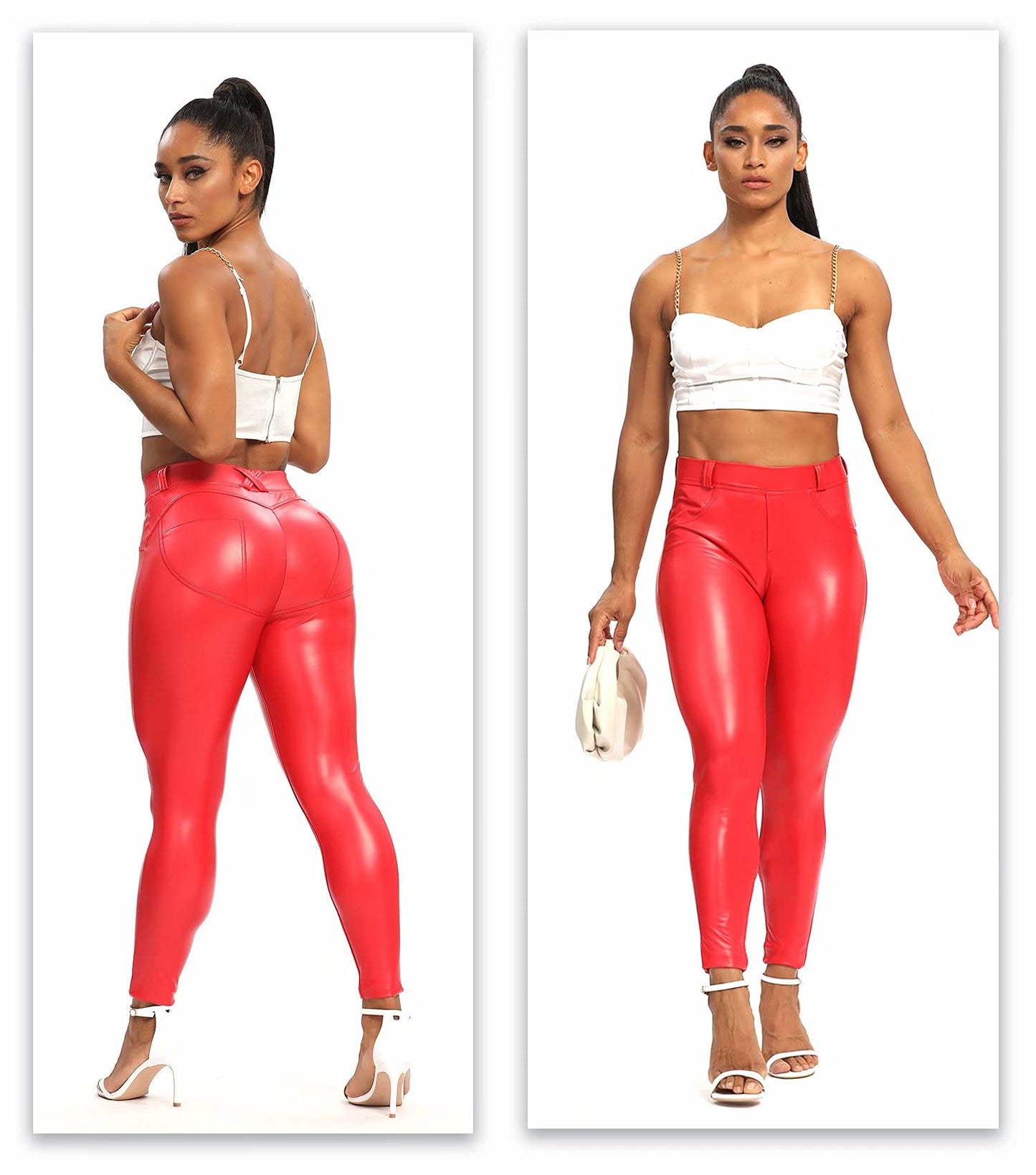 FITTOO Red Leather Pants for Women Sexy Black Widow Costume Bodysuit for Women Red Medium