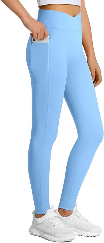 JOCMIC Girls Athletic Leggings Cross High Waist for Kids Yoga Dance Gym Pants with Pocket