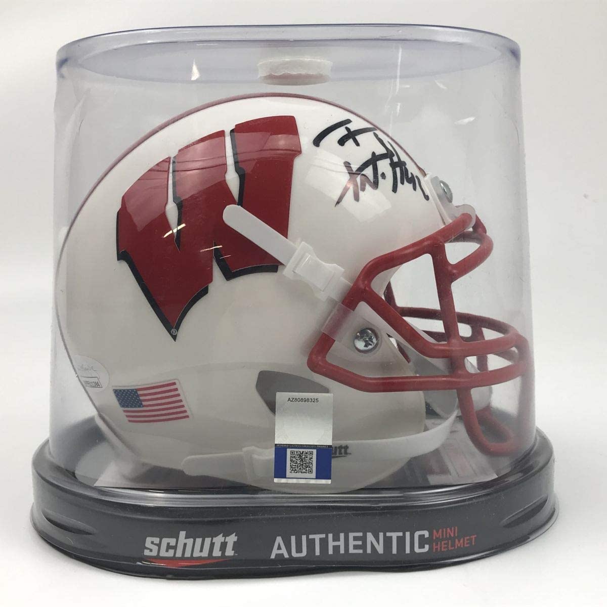 Autographed/Signed TJ T.J. Watt Wisconsin Badgers College Football Mini Helmet JSA COA