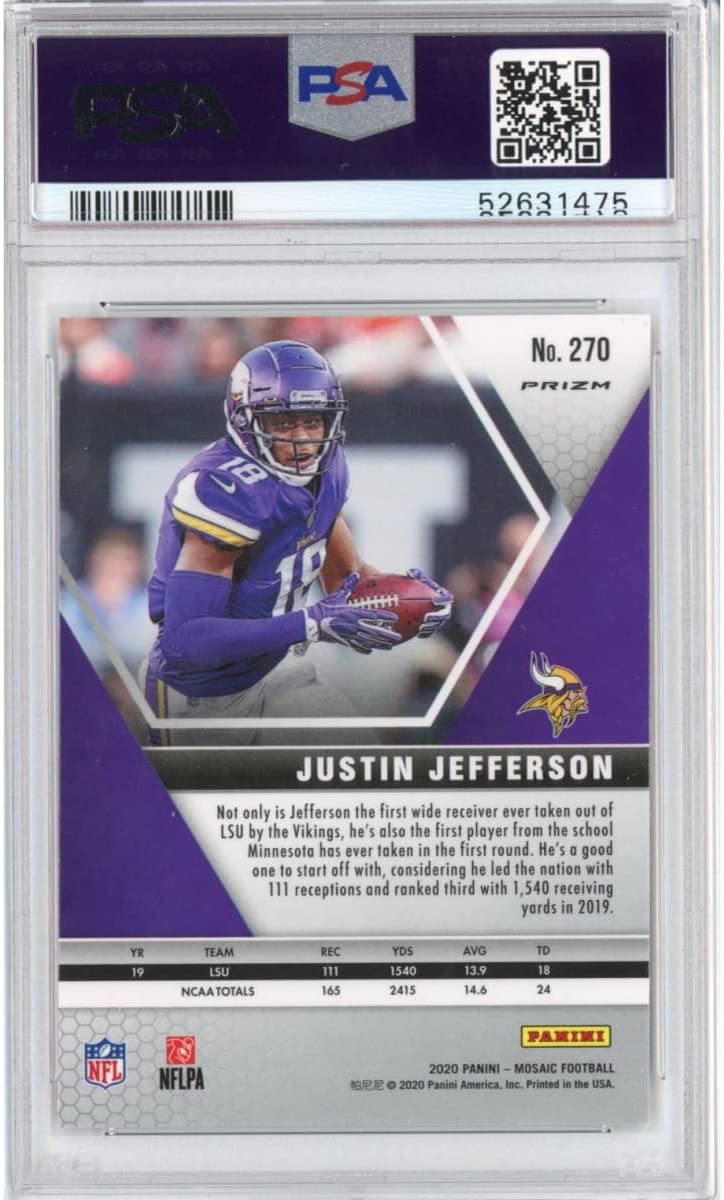 Graded 2020 Panini Mosaic Justin Jefferson #270 Camo Pink Rookie RC Football Card PSA 10 Gem Mint