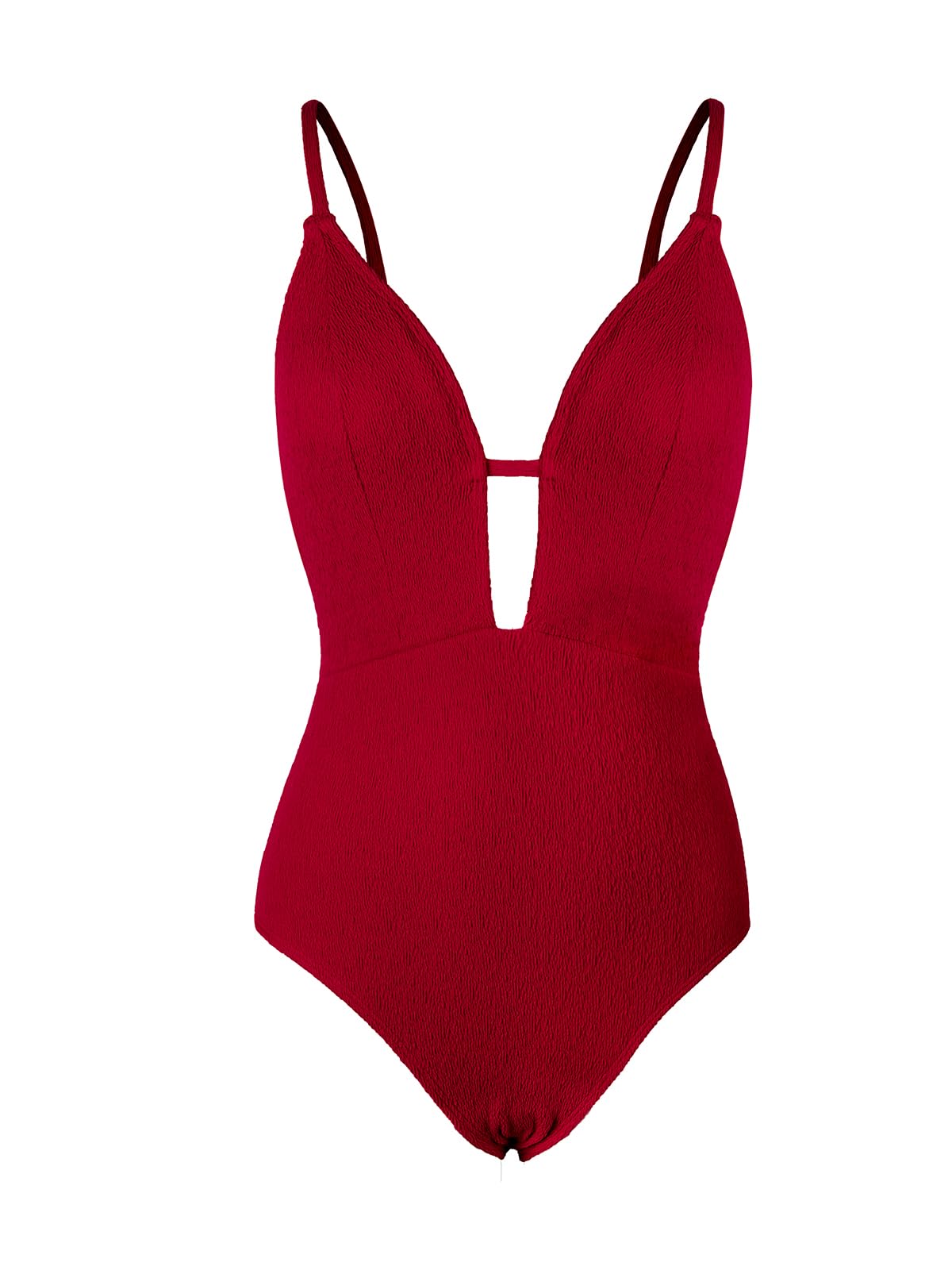 CUPSHE Women's One Piece Swimsuits Deep V Neck Cutout Adjustable Straps Texture L, Red