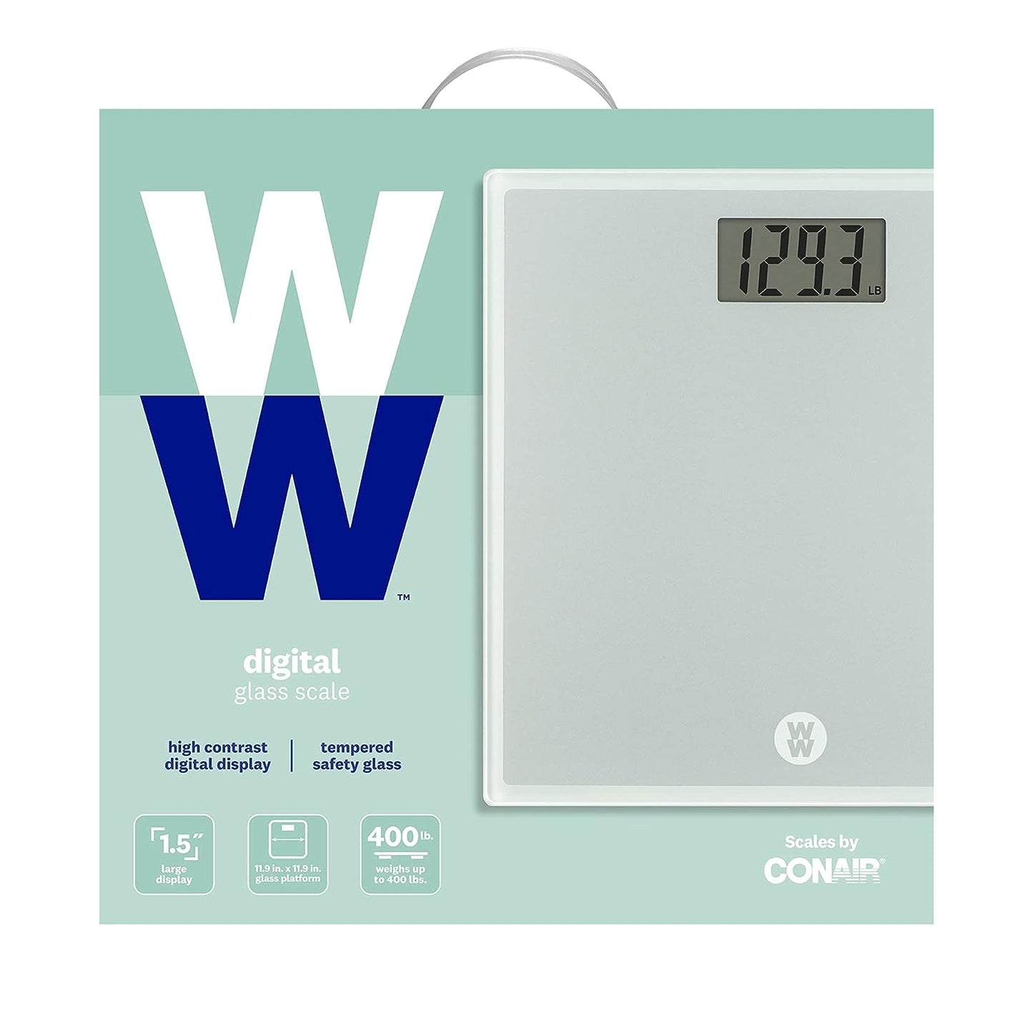 Weight Watchers Scales by Conair Bathroom Scale for Body Weight, Easy To Read Scale, Glass Body Scale Measures Weight Up to 400 Lbs. in Chic Glass